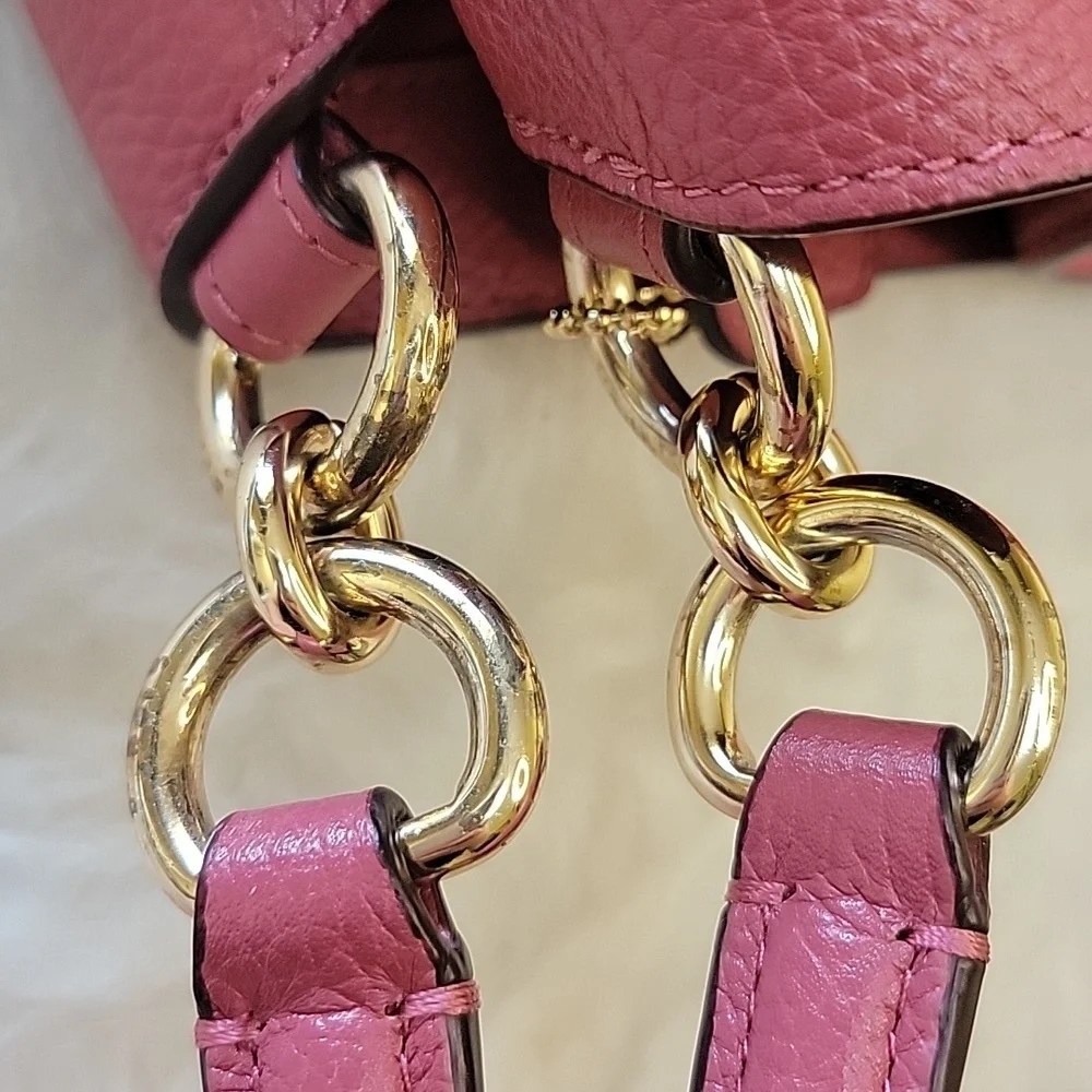 COACH Lexy Large Pink Rose Pebbled Leather‎ Suede Double Handle Shoulder Bag